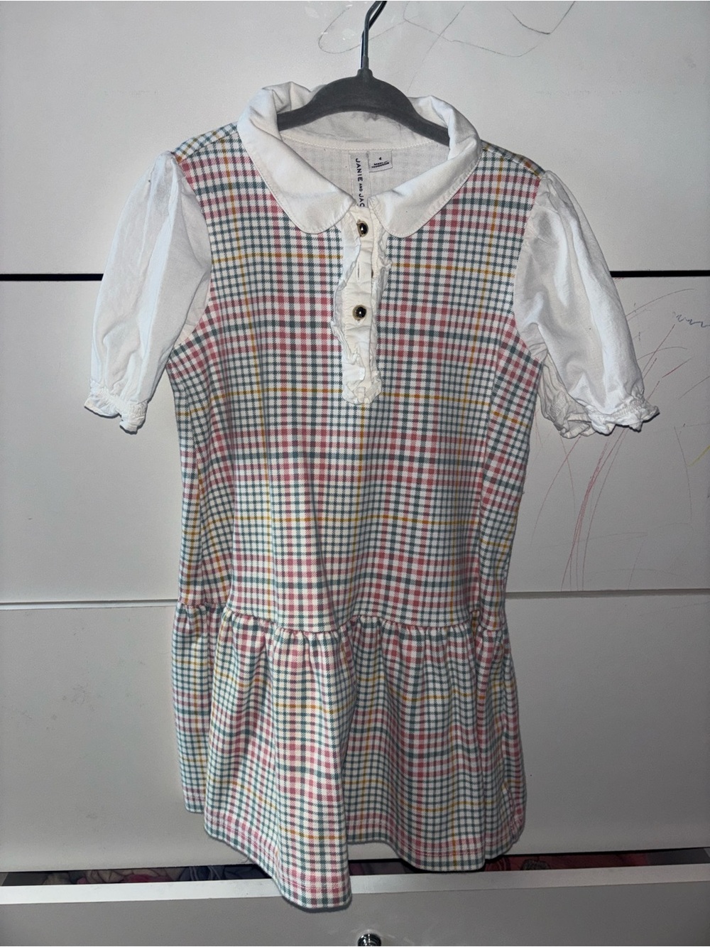 Janie and Jack White-Collar Multicolor Gingham Dress